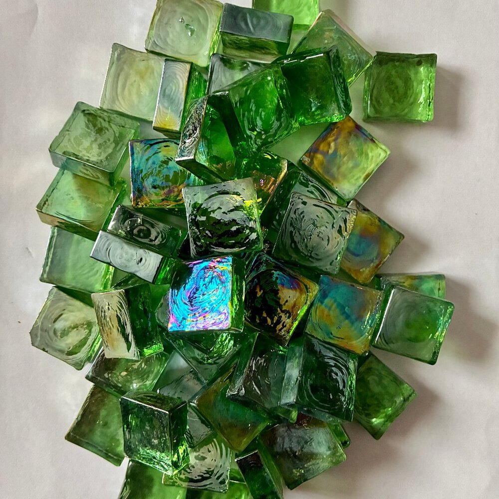Green Glass SQUARES for Mosaics, Crafts, or Home Decor